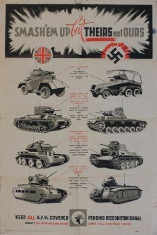 Vintage World War Two Allied German Tank Recognition Poster Print A3/a4