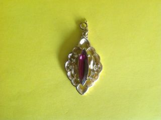 Vintage Sarah Coventry Gold Tone Pendant With Red & Clear Stones