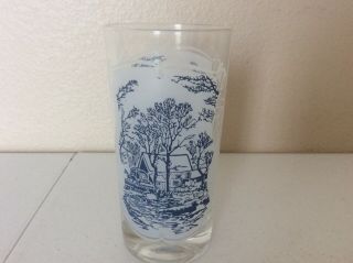 Vintage Currier And Ives Royal China 5 1/2” Glass Tumble Blue On White