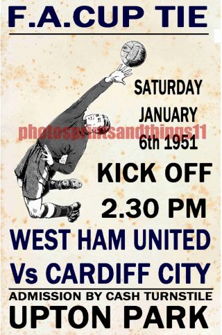 West Ham United - Vintage Style Match Poster 1950/51