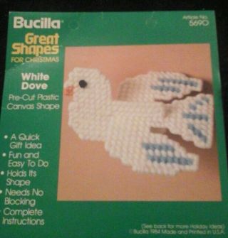 Bucilla Great Shapes Pre - Cut Plastic Canvas Christmas White Dove Vtg 84