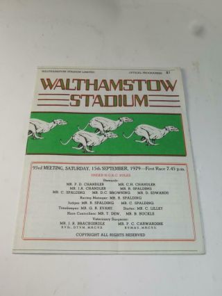 Vintage Walthamstow Stadium Greyhound Racing Programme 15 Sept 1979