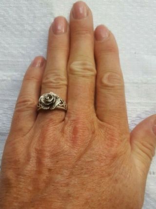 Vintage Sterling Silver 925 Rose Flower Ring - Size L - 4g