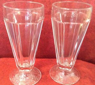 Vintage Clear Glass Soda Fountain Tall Footed Ice Cream Float Glasses Grooved 2