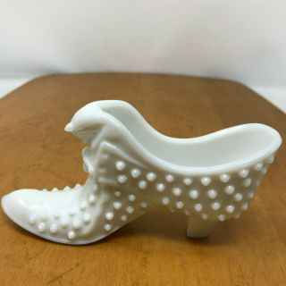 Fenton White Milk Glass Hobnail Cat Head Boot / Shoe / Slipper Vintage Art Glass