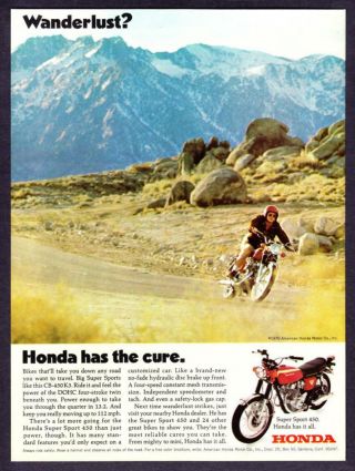 1970 Honda Sport 450 Motorcycle Photo " Wanderlust? " Vintage Print Ad