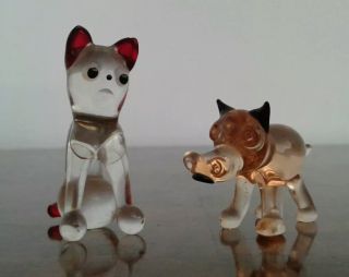 Vintage Retro Murano Art Glass Hand Made Small Cute Dog & Cat Figures Italian