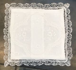 Vintage Shabby Chic Cotton White Embroidered Lace Design Cushion Cover 7x7”