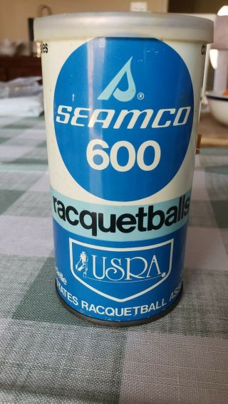 Vintage Can Of 2 Seamco Racquetballs 600 - 2 Balls - Great Decor Piece