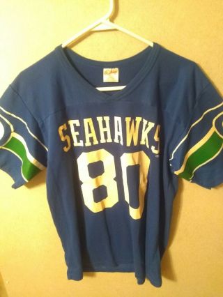 Vtg 80s Rawlings Seattle Seahawks Steve Largent 80 Football T - Shirt Jersey Ecu