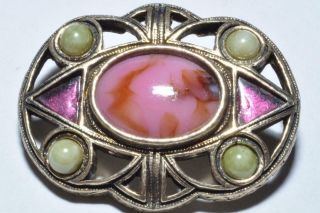 Lovely Vintage Unsigned Miracle Brooch With Pink Stone