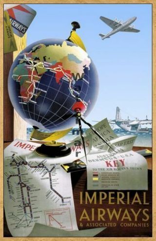 Vintage Imperial Airways Flights To Africa And Australia Poster Print A3/a4