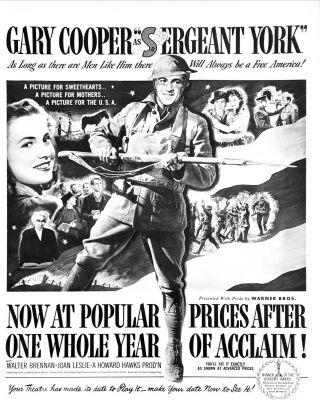 1942 Gary Cooper Photo " Sergeant York " Movie Release Vintage Promo Print Ad