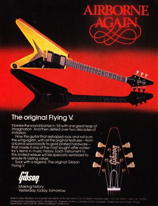 1958 Gibson Flying V Guitar Photo 1982 Limited Reissue Vintage Print Ad