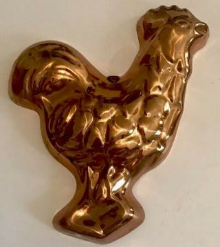 Vintage Copper Rooster Chicken Jello Mold Tin Lined Kitchen Wall Hanging 10.  5 "