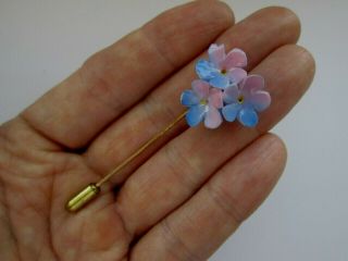 Vintage Pink Blue Forget Me Not Flower Fine Ceramic Porcelain Brooch Pin