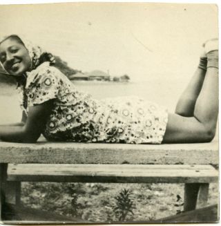 Black African American Pretty Woman Vintage Photo Model Pose By Water 1960 