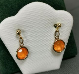 Vintage Open Back Bezel Set Orange Glass Earrings Gold Plated Hooks 3