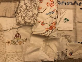 Joblot Vintage Embroidered Linen,  Fabric And Lace