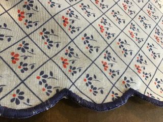 Vintage Rectangle Tablecloth 60” X 48” Petite Red & Blue Stamped Florals 2