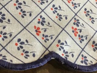 Vintage Rectangle Tablecloth 60” X 48” Petite Red & Blue Stamped Florals 3