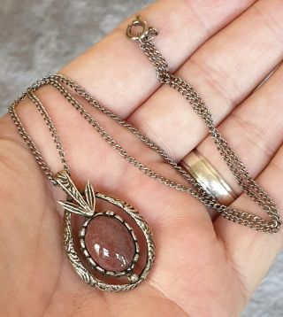 Vintage Signed Miracle Jewellery Scottish Celtic Mauve Cabochon Silver Necklace