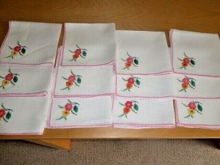 Set Of 12 Vintage Cotton Linen Napkins Embroidered