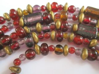 Lovely Vintage Multi - Strand Red Purple Gold Glass Necklace Beads 3 For 2 Offer