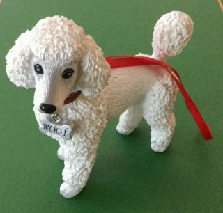 Vintage French Poodle Resin Figurine Christmas Ornament Dog Bone Woof Tag/collar