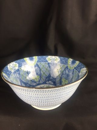 Vintage Chinese Blue White Green Deep Bowl
