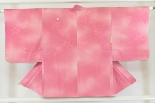 Vintage Silk Kimono Jacket:lovely Rose Pink Gradation/cherry Blossom@kw56