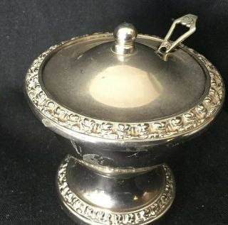 Silver Plate Electroplate Vintage Art Deco Antique Mustard Pot With Spoon
