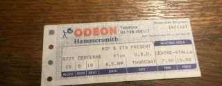 Vintage Uk Concert Ticket Ozzy Osbourne Hammersmith Odeon 1989