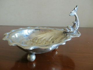 Antique/ Vintage Hallmarked Silver Plated Dolphin Oyster Shell Footed Dish