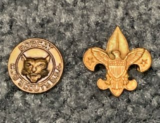 Cub Scout Bobcat,  Boy Scout Tenderfoot Rank Pins 1950s Vintage Metal Bsa Exc