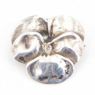 Vtg Sterling Silver - Turkey Rhinestone Flower Floral Brooch Pin - 5g
