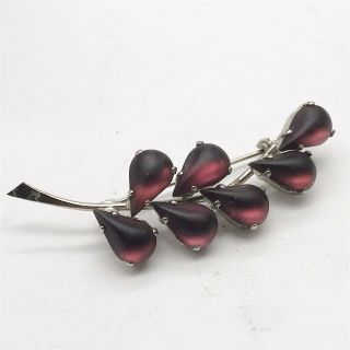 Vintage Ladies Costume Jewellery Amethyst Glass Cluster Leaf Pin Brooch