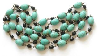 Czech Very Long Stone And Glass Bead Necklace Vintage Deco Style