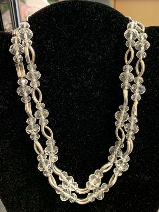 Vintage Art Deco Style - Faceted Glass Crystal Beads Graduated Necklace 34inches