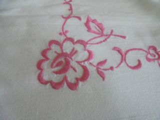 A Vintage Hydrella Pair White Cotton Pillow Cases Pink Embroidered Floral Detail