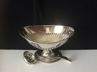 Vintage W H & S Silver Plated Sugar Bowl and Sifter Spoon 2