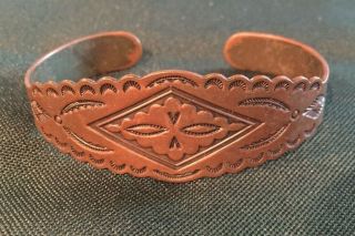 Vintage " Solid Copper " Southwestern Native American Bracelet - Small,  Stamped