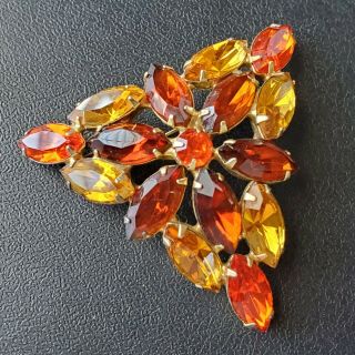 D&e Juliana Vintage Amber Tone Marquise Rhinestone Flower Brooch Pin 20