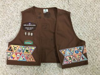 Girl Scouts Brown Brownie Vest Size Large W/ Patches & Badges Vintage 1990s