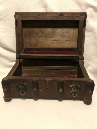 Rare Vintage Large Wood Chest Jewelry Trinket Box