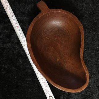Vintage Hand Carved Wooden Bowl Leaf Shape Mid 60 