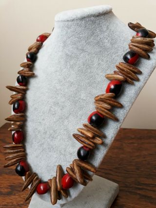 Vintage Jewellery Tribal Ethnic Necklace Seed Pod Bead Statement Fishhook Clasp