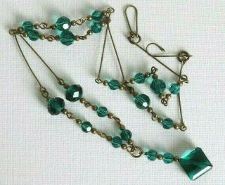 Vintage Czech Glass Art Deco Style Teal Green Wired Bead Necklace