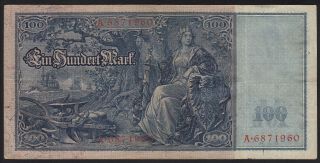 1910 100 Mark Germany Old Vintage Paper Money Banknote Currency Bill P 42 Vf