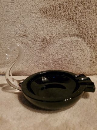 Duncan And Miller Black Glass Swan Ashtray Vintage